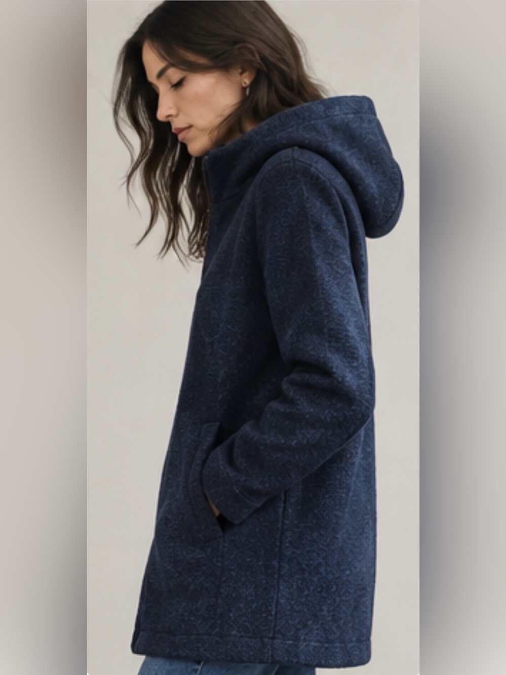 Roots Women’s Full Zip Double Knit Scuba Hood Marled Navy Jacket L